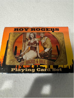 Vintage Vandor Roy Rogers & Dale Evans Playing Card Set Orange Gold Tin Case